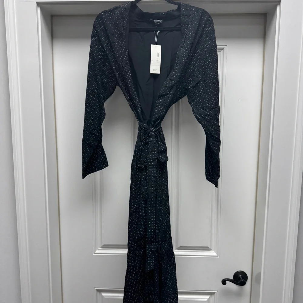 Eileen Fisher Black and White Speck Morse Code Duster Wrap Kimono Cardigan